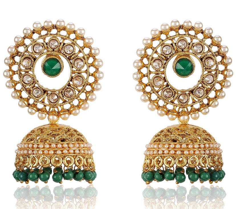 Gold Plated Stylish Fancy Party Wear Red Pearl Jhumka Traditional Earrings